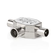 Satellite & Antenna Adapter | 2x Coax Male | IEC (Coax) Female | Nickel Plated | 75 Ohm | T-Splitter | Metal | Silver | 1 pcs | Box