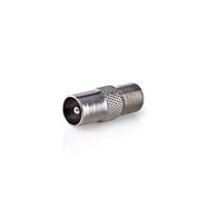 Satellite & Antenna Adapter | F Female | IEC (Coax) Male | Nickel Plated | 75 Ohm | Straight | Metal | Silver | 1 pcs | Box