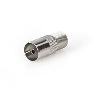 Satellite & Antenna Adapter | F Female | IEC (Coax) Female | Nickel Plated | 75 Ohm | Straight | Metal | Silver | 1 pcs | Box