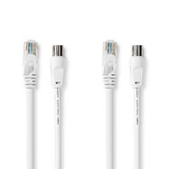 Coax Cat6 Combi Cable | IEC (Coax) Male / RJ45 Male | IEC (Coax) Female / RJ45 Male | Nickel Plated | RG58 | 75 Ohm | Double Shielded | 3.00 m | Round | PVC | White | Box