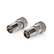 IEC (Coax) Connector | Straight | Female | Nickel Plated | 75 Ohm | Screw | Cable input diameter: 7.0 mm | Metal | Silver | 2 pcs | Envelope