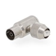 IEC (Coax) Connector | Angled | Female | Nickel Plated | 75 Ohm | Screw | Cable input diameter: 7.0 mm | Metal | Silver | 2 pcs | Polybag