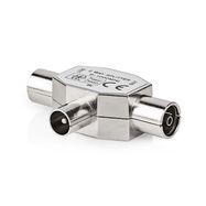 Satellite & Antenna Adapter | IEC (Coax) Male | 2x Coax Female | Nickel Plated | 75 Ohm | T-Splitter | Metal | Silver | 1 pcs | Envelope