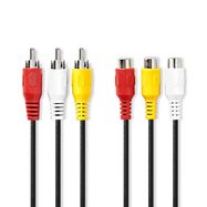 Composite Video Cable | 3x RCA Male | 3x RCA Female | Nickel Plated | 480p | 2.00 m | Round | PVC | Black | Envelope