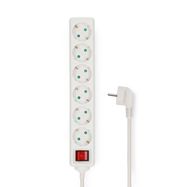 Extension Socket | Type F (CEE 7/7) | 6-Way | 5.00 m | 3680 W | 16 A | Kind of grounding: Side Contacts | 230 V AC 50/60 Hz | Socket angle: 45 ° | H05VV-F 3G1.5mm² | On/Off switch | White