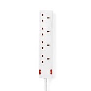 Extension Socket | Type G | 4-Way | 1.50 m | 3120 W | 13 A | Kind of grounding: UK Plug Earth pin | 230 V AC 50/60 Hz | Socket angle: 90 ° | H05VV-F 3G1.5mm² | White