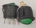 Rocker switch; ON-OFF, fixed, 3pins. 6A/250Vac, Ø19.8mm, SPST, round, green NEON 230V AC