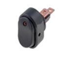 Rocker switch; ON-OFF, fixed, 3pins. 20A/12Vdc, Ø12.2mm, SPST, black, RED dot LED 12Vdc