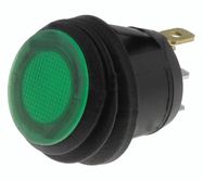 Rocker switch; ON-OFF, fixed, 2pins. 10A/250Vc, Ø25.0mm, SPST, IP66 round, water proof green illumination NEON