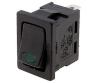 Rocker switch; ON-OFF, fixed, 2pins. 16A/250Vac, 21x15mm, SPST, green LED illumination