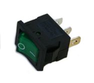 Rocker switch; ON-OFF, fixed, 3pins. 3A/250Vac, 13x19,2mm, SPST, green NEON illumination.