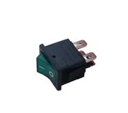 Rocker switch; ON-OFF, fixed, 3pins. 6A/250Vac, 12.5x18.6mm, SPST, green NEON illumination