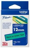 TAPE, BLACK ON GREEN, 12MM W, 8M L