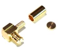 Connector MCX plug crimped 50Ω RG174 angled