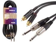 PROFESSIONAL AUDIO CABLE, 2x RCA PLUG MALE TO 2x 6.35mm JACK MONO MALE (5m)