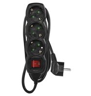 Power Strip SCHUKO with switch – 3 sockets, 1.5m, black, 1,5mm²