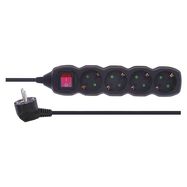 Power Strip SCHUKO with switch – 4 sockets, 3.0m, black, 1,0mm²