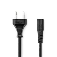 Power Cable | Euro Male | IEC-320-C1 | Straight | Straight | Nickel Plated | 2.00 m | Flat | PVC | Black | Envelope