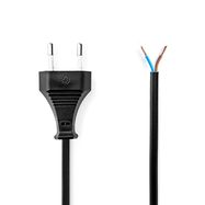 Power Cable | Euro Male | Open | Straight | Straight | Nickel Plated | 2.00 m | Flat | PVC | Black | Envelope