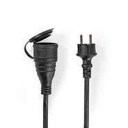 Power Extension Cable | Plug with earth contact male | Plug with earth contact female | Straight | Straight | Nickel Plated | 15.0 m | Round | IP44 | Black | Shrink Pack