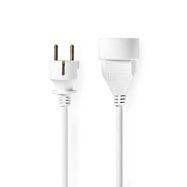 Power Extension Cable | Plug with earth contact male | Plug with earth contact female | Straight | Straight | Nickel Plated | 3.0 m | Round | White | Shrink Pack