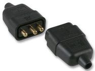 CONNECTOR RUBBER 10A 3 PIN BLACK