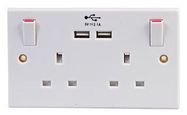 SWITCHED SOCKET, 2-GANG, 13A, 250V