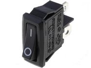 Rocker switch; ON-OFF, fixed, 2pins. 3A/250Vac, 19.4x7mm SPST, black