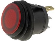 Rocker switch; ON-OFF, fixed. 4pins. 6A/250Vac, Ø17.5mm DPST-NO illuminated, red