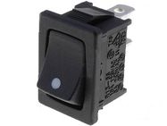 Rocker switch; (ON)-OFF, nosfixed, 2pins. 10A/250Vac, 21x15mm SPST black