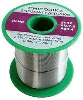 SOLDERWIRE/NOCLEAN, 42/57.6/0.4 SN/BI/AG