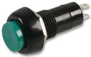 PUSHBUTTON SWITCH, SPST, 1A, 250V, GREEN