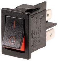 ROCKER SWITCH, DPST, BLACK/RED, I/O