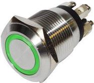 19MM MICROTRAVEL SWITCH GREEN 12V SCREW