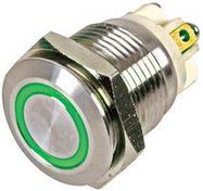 ANTI-VANDAL SWITCH, 16MM GRN RING 12V SS