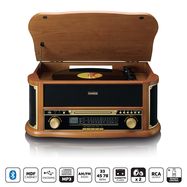 Wooden retro Record Player with Bluetooth® AM/FM radio USB encoding CD player cassette player and built-in speakers