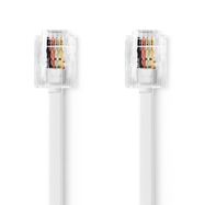 Telecom Cable | RJ11 Male | RJ11 Male | 2.00 m | Cable design: Flat | Gold Plated | Cable type: RJ11 | White | Label