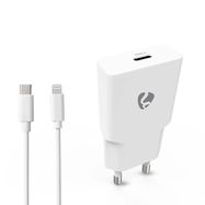 Wall Charger | 20 W | GaN | PD3.0 | Quick charge feature | 1.67 / 2.22 / 3.0 A | Number of outputs: 1 | USB-C™ | Lightning 8-Pin (Loose) Cable | 1.00 m | Automatic Voltage Selection | White