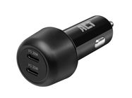 USB car charger, 2 x USB-C, Power Delivery function, 45W, 3A, black