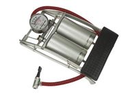 FOOT PUMP WITH DOUBLE BARREL AND PRESSURE GAUGE