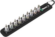 Belt A 3 TORX® HF Zyklop bit socket set with holding function, 1/4" drive, 1 x TX 8x28.0; 1 x TX 9x28.0; 1 x TX 10x28.0; 1 x TX 15x28.0; 1 x TX 20x28.0; 1 x TX 25x28.0; 1 x TX 27x28.0; 1 x TX 30x28.0; 1 x TX 40x28.0; 1 x 39.0x238.0; 1 x 200.0x30.0, Wera