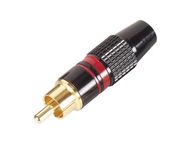 RCA PLUG MALE - GOLD TIP - BLACK HOUSING - RED RING