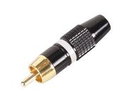 RCA PLUG MALE - GOLD TIP - BLACK HOUSING - WHITE RING