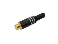 RCA PLUG FEMALE - GOLD TIP - BLACK METAL HOUSING - WHITE