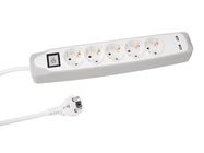 5-WAY SOCKET OUTLET WITH SWITCH - 2 USB PORTS - 1.5 m CABLE - GREY/WHITE - SCHUKO