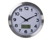 ALUMINIUM LCD WALL CLOCK WITH THERMOMETER, HYGROMETER & FORECAST - Ø 35 cm