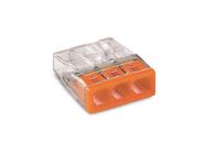 COMPACT SPLICING CONNECTOR - FOR SOLID CONDUCTORS - max. 2.5 mm▓ - 3-CONDUCTOR - TRANSPARENT HOUSING - ORANGE COVER