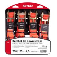 Ratchet tie down set 700kg 25mm 4,5m 4pcs BELT-03, AMiO