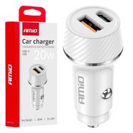 Car charger USB-A + USB-C 20W 12/24V AMiO-03878, AMiO