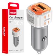 Car charger USB-A + USB-C 38W 12/24V AMiO-03883, AMiO